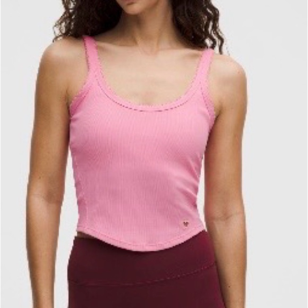 Lululemon Ribbed Cropped Tank Top in Candy Cloud, cute heart cut out